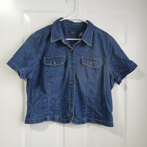 100% Cotton Coastal Cowgirl Short Sleeve Blue Denim Shirt by Crazy Horse Size XL